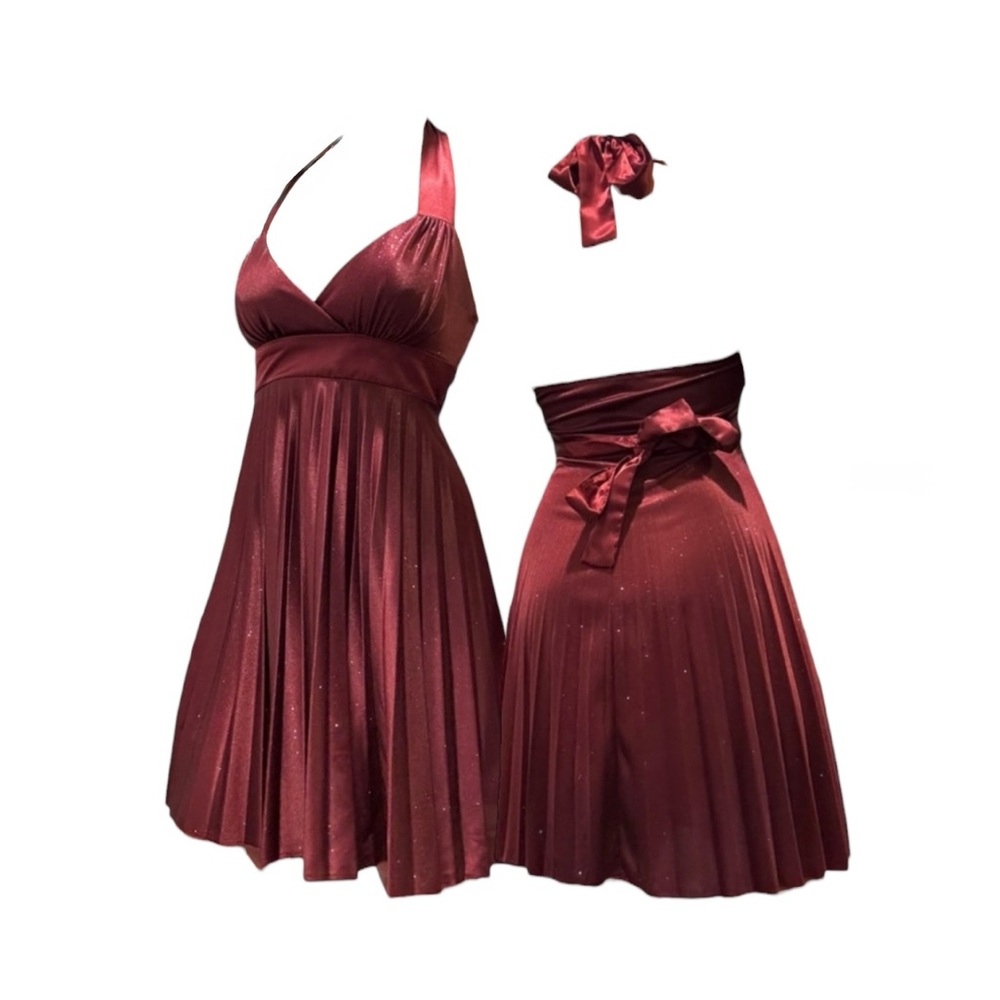 VintageLove Tease Glitter Burgundy Halter Party Dress